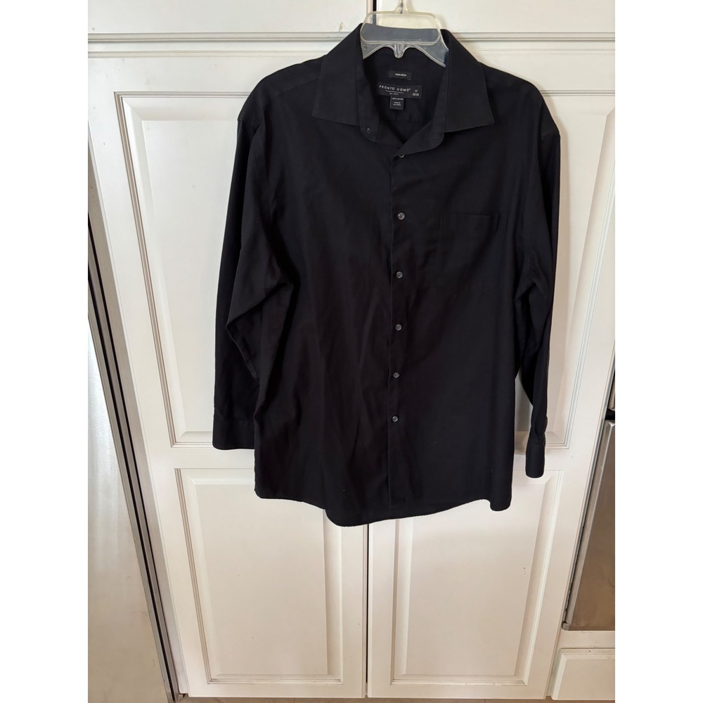 Pronto Uomo Mens Non-Iron Button Down Shirt Black 100%‎ Cotton 17 32/33